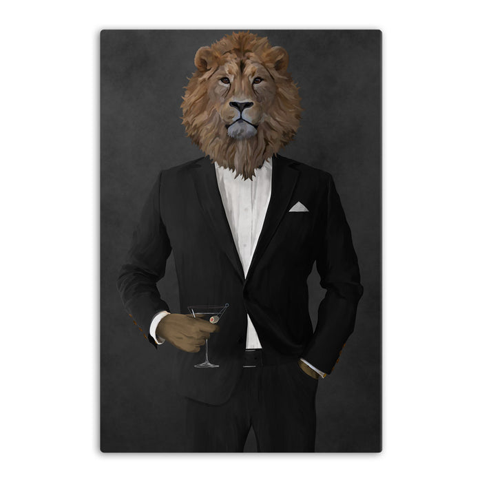 Lion Drinking Martini Wall Art - Black Suit