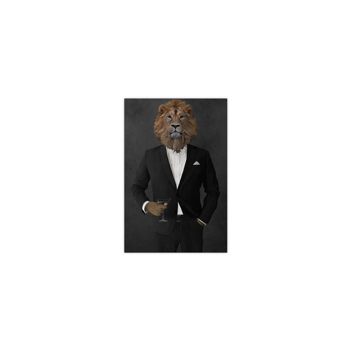 Lion Drinking Martini Wall Art - Black Suit
