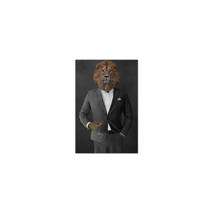 Lion Drinking Martini Wall Art - Gray Suit
