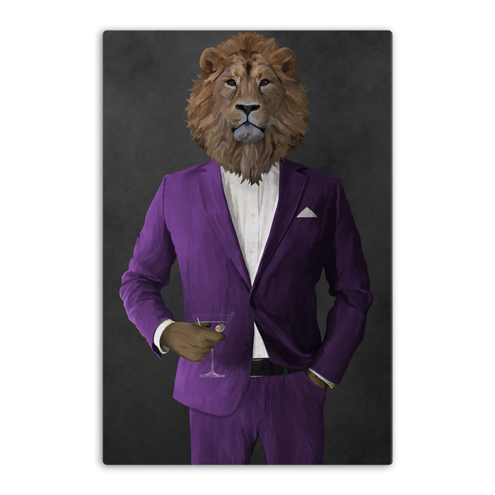 Lion Drinking Martini Wall Art - Purple Suit