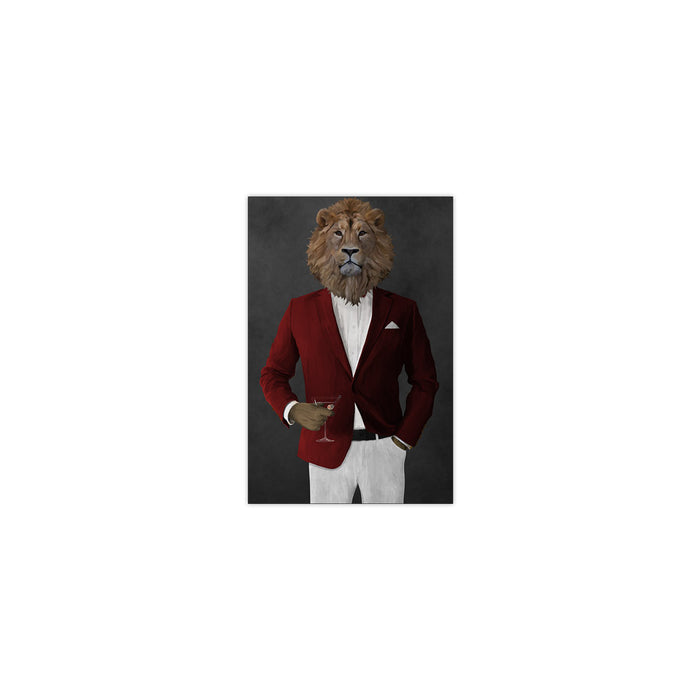 Lion Drinking Martini Wall Art - Red and White Suit