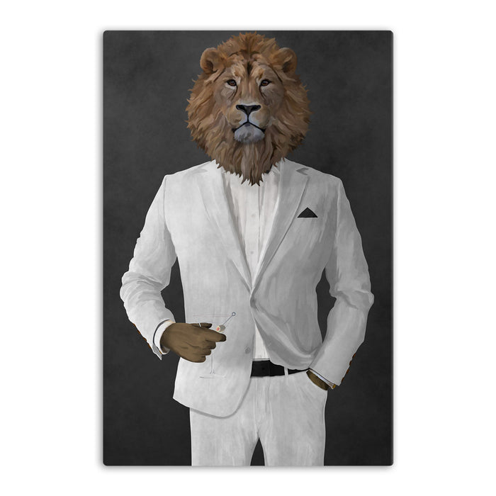 Lion Drinking Martini Wall Art - White Suit
