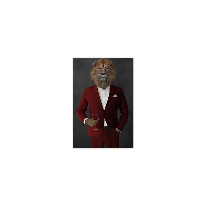 Lion Drinking Red Wine Wall Art - Red Suit