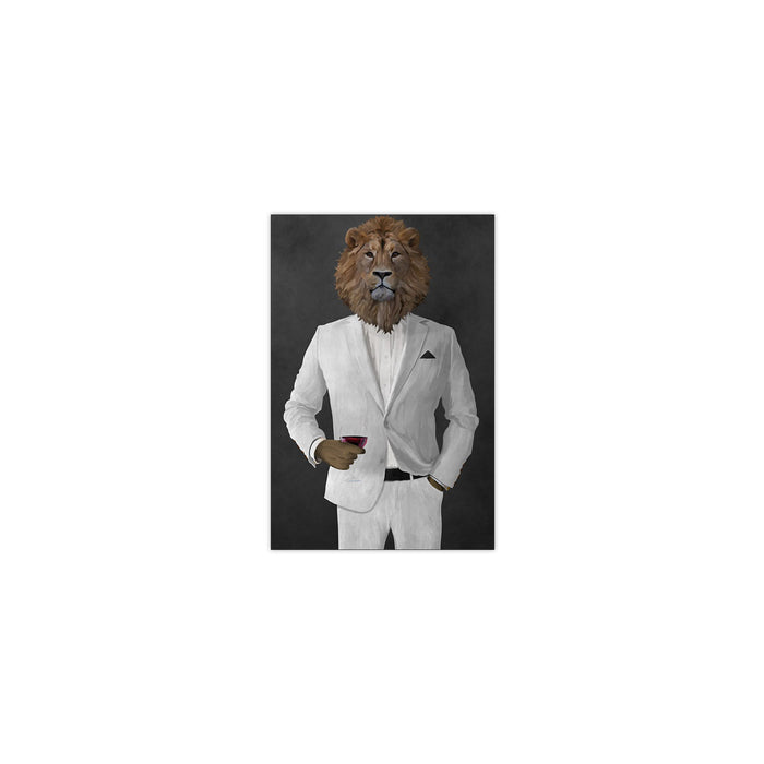 Lion Drinking Red Wine Wall Art - White Suit