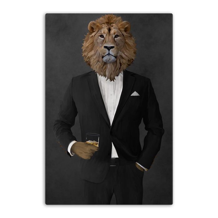 Lion Drinking Whiskey Wall Art - Black Suit