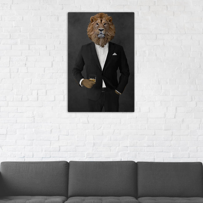 Lion Drinking Whiskey Wall Art - Black Suit