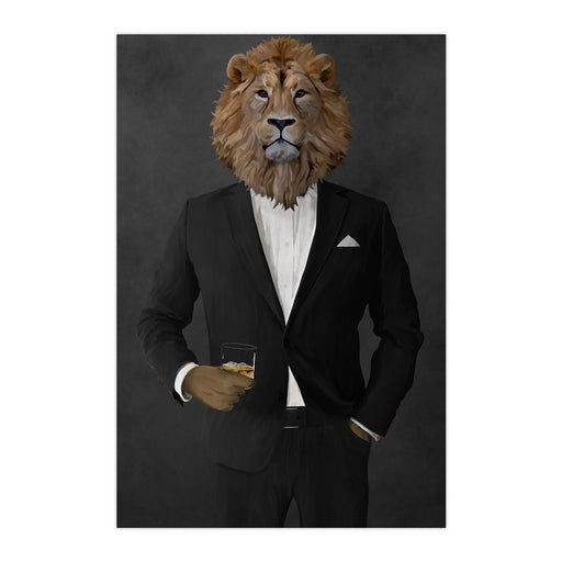 Lion Drinking Whiskey Wall Art - Black Suit