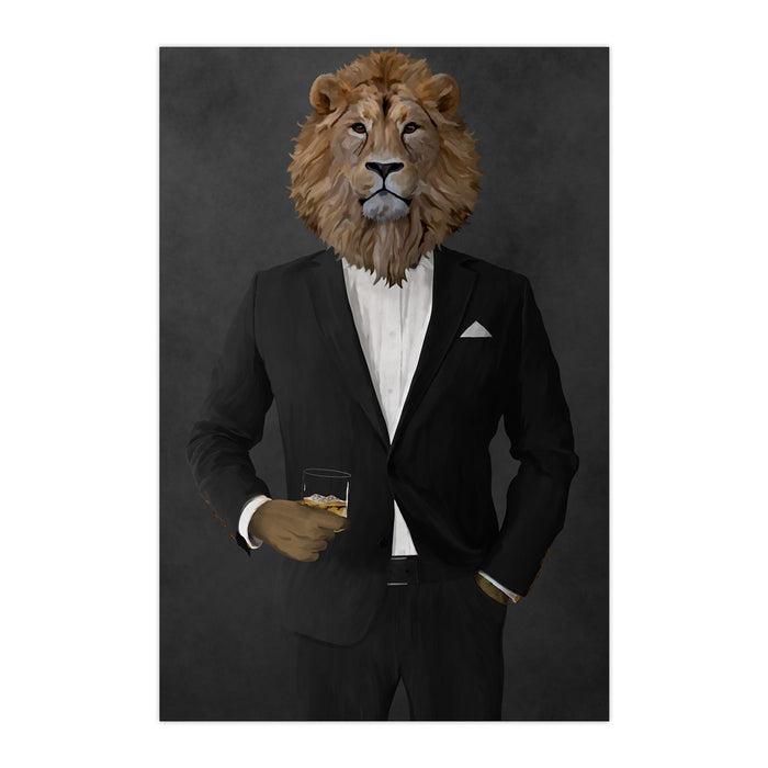 Lion Drinking Whiskey Wall Art - Black Suit