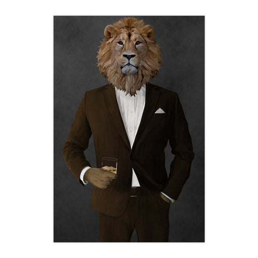 Lion Drinking Whiskey Wall Art - Brown Suit