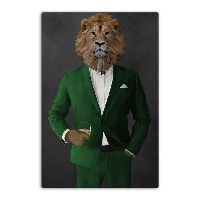 Lion Drinking Whiskey Wall Art - Green Suit