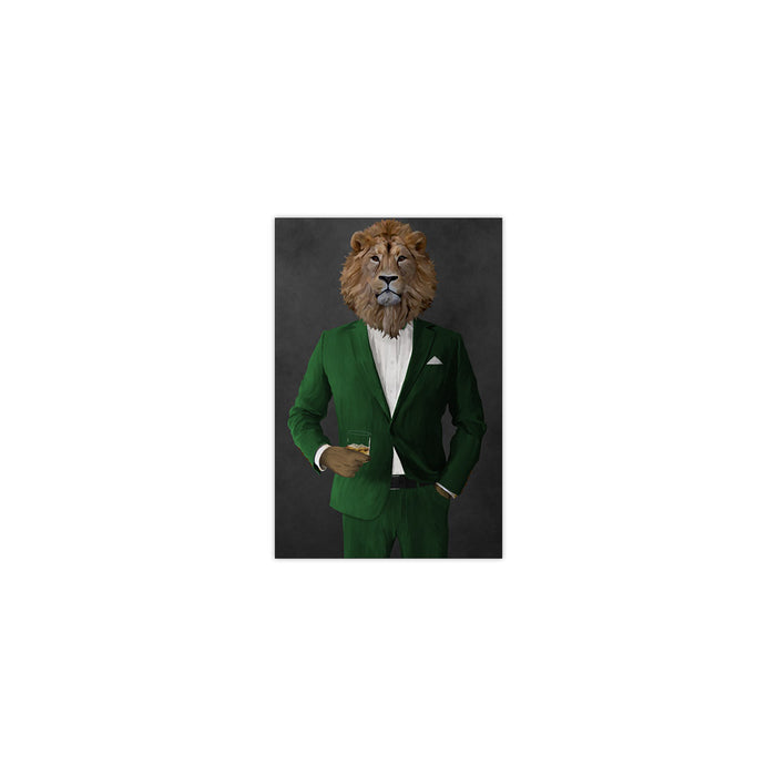 Lion Drinking Whiskey Wall Art - Green Suit