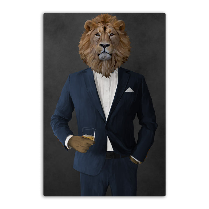 Lion Drinking Whiskey Wall Art - Navy Suit