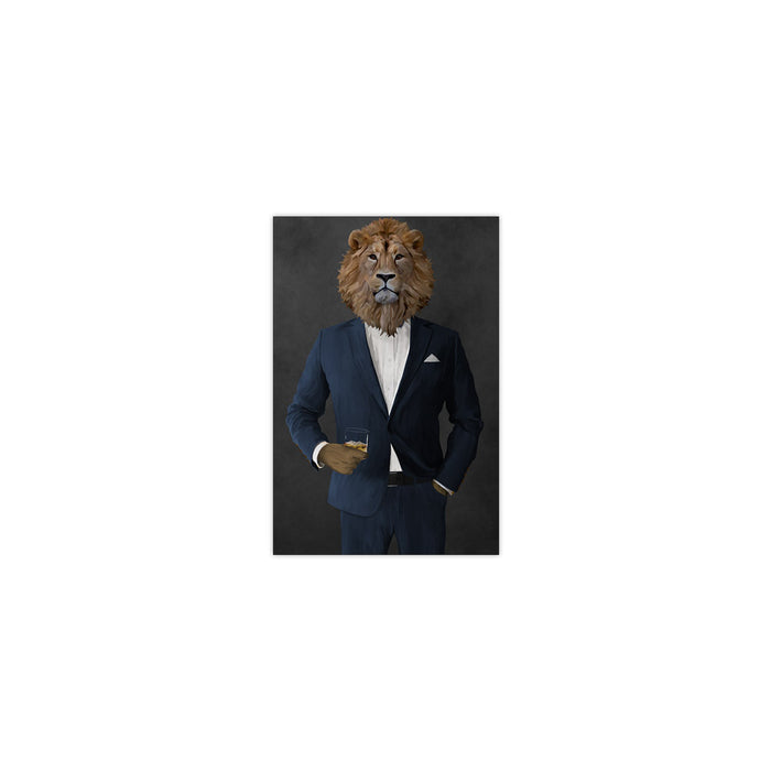 Lion Drinking Whiskey Wall Art - Navy Suit