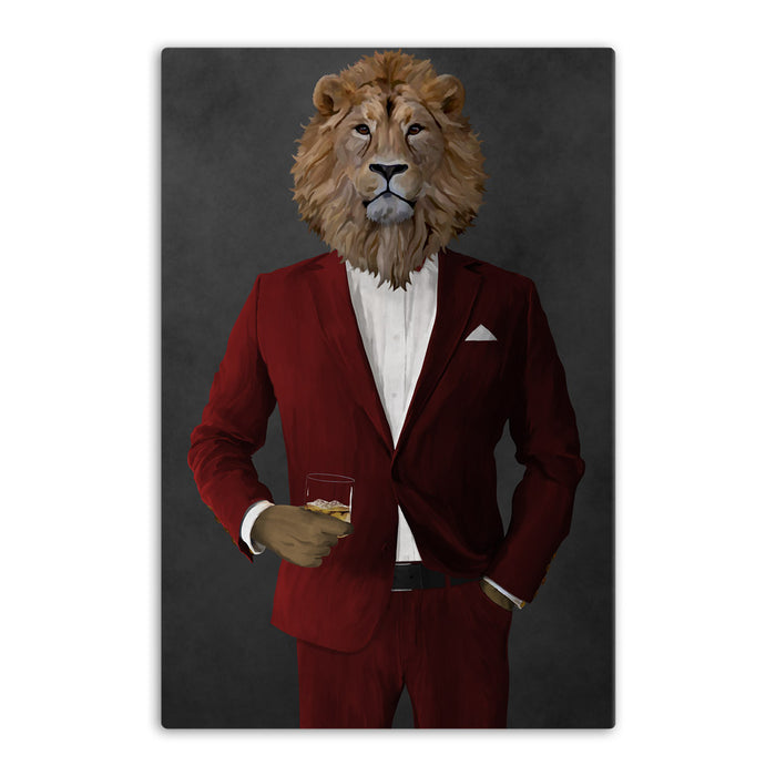 Lion Drinking Whiskey Wall Art - Red Suit
