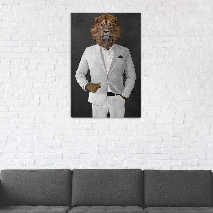 Lion Drinking Whiskey Wall Art - White Suit