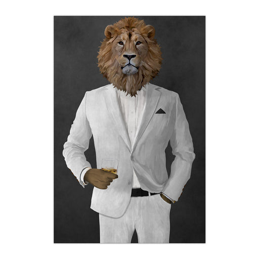 Lion Drinking Whiskey Wall Art - White Suit