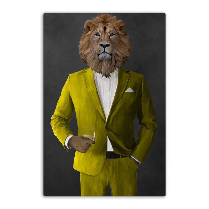 Lion Drinking Whiskey Wall Art - Yellow Suit