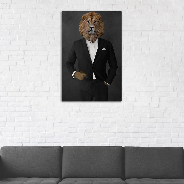 Lion Smoking Cigar Wall Art - Black Suit
