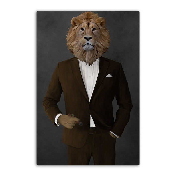 Lion Smoking Cigar Wall Art - Brown Suit