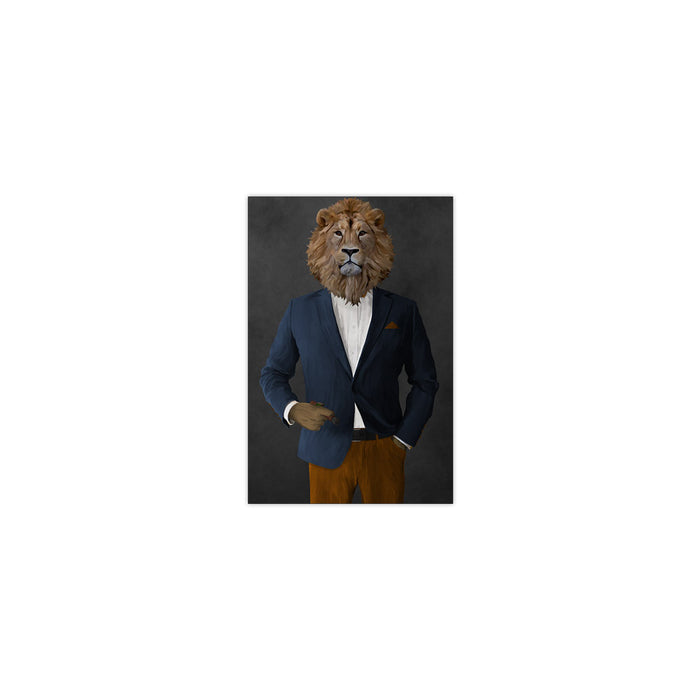 Lion Smoking Cigar Wall Art - Navy and Orange Suit