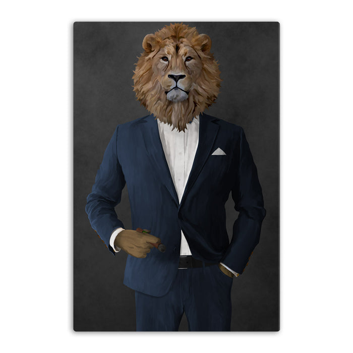 Lion Smoking Cigar Wall Art - Navy Suit