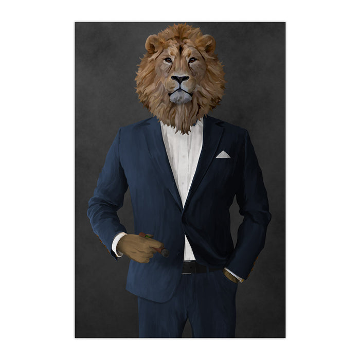 Lion Smoking Cigar Wall Art - Navy Suit