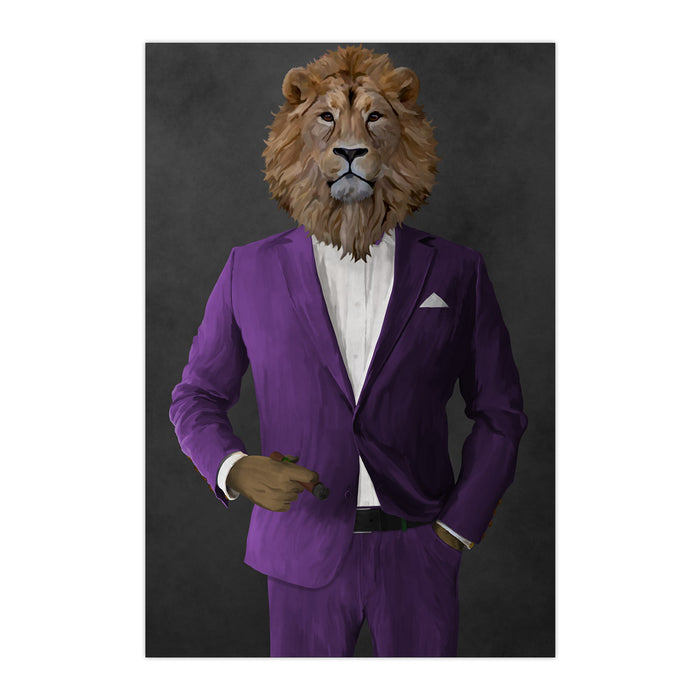 Lion Smoking Cigar Wall Art - Purple Suit