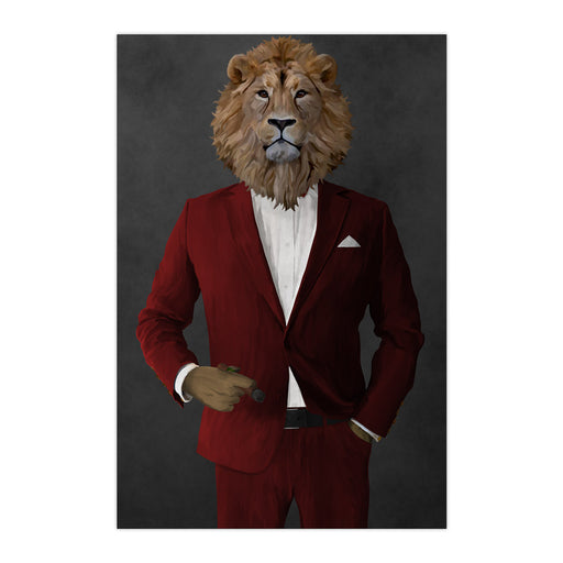 Lion Smoking Cigar Wall Art - Red Suit