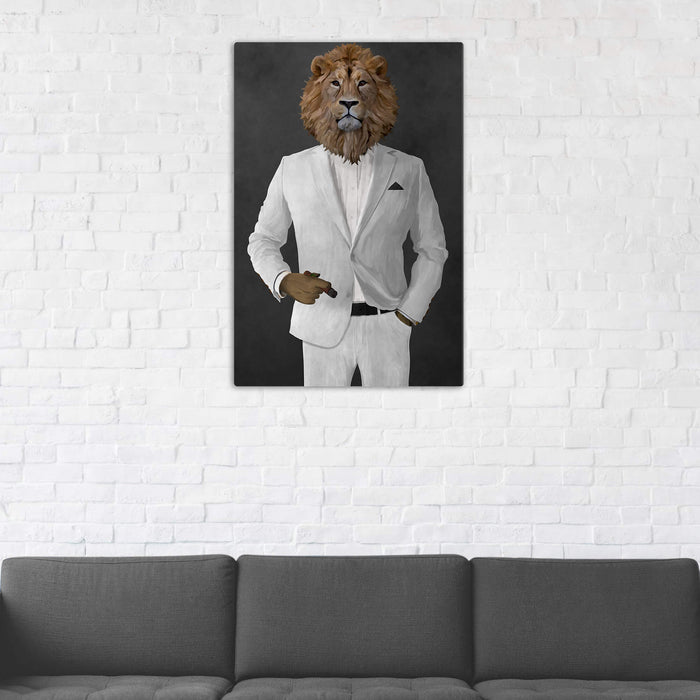 Lion Smoking Cigar Wall Art - White Suit