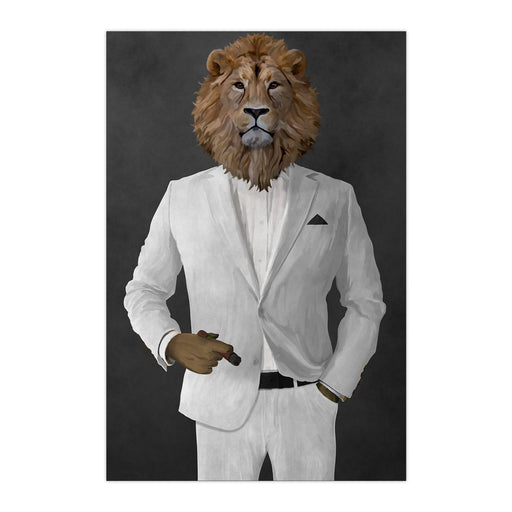 Lion Smoking Cigar Wall Art - White Suit