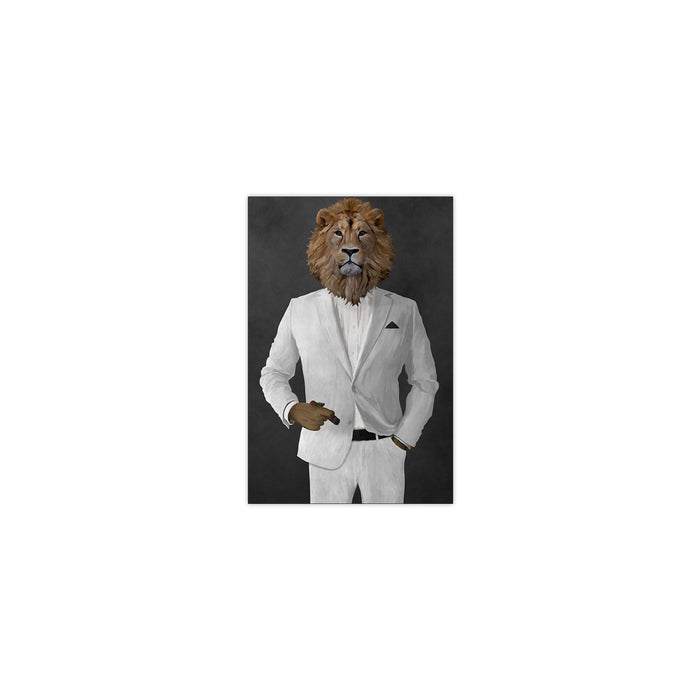 Lion Smoking Cigar Wall Art - White Suit