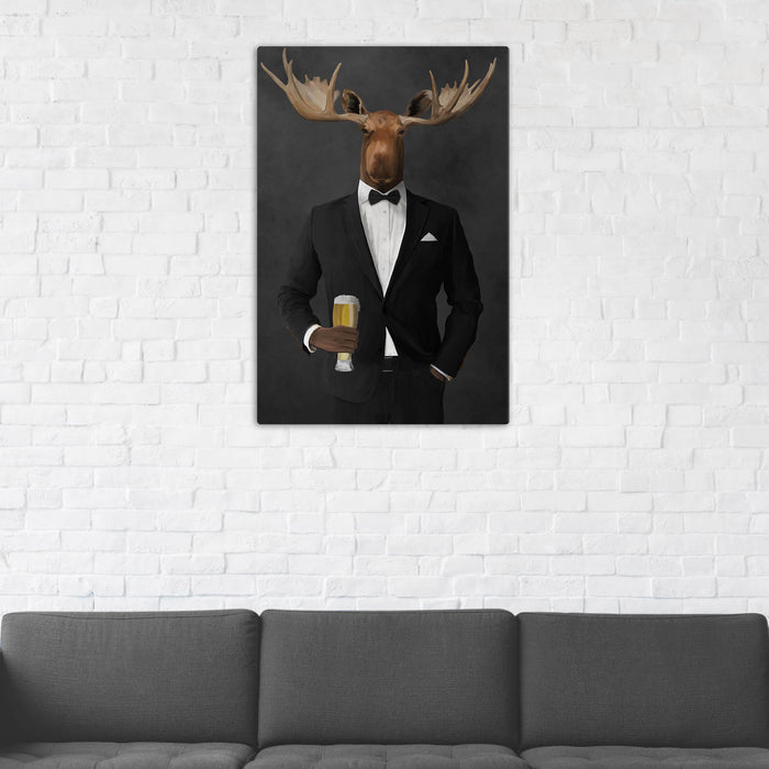 Moose Drinking Beer Wall Art - Black Suit
