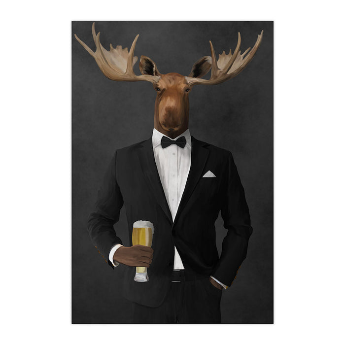 Moose drinking beer wearing black suit large wall art print
