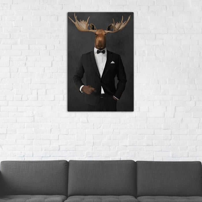 Moose Smoking Cigar Wall Art - Black Suit