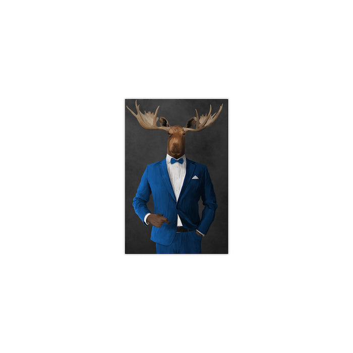 Moose smoking cigar wearing blue suit small wall art print