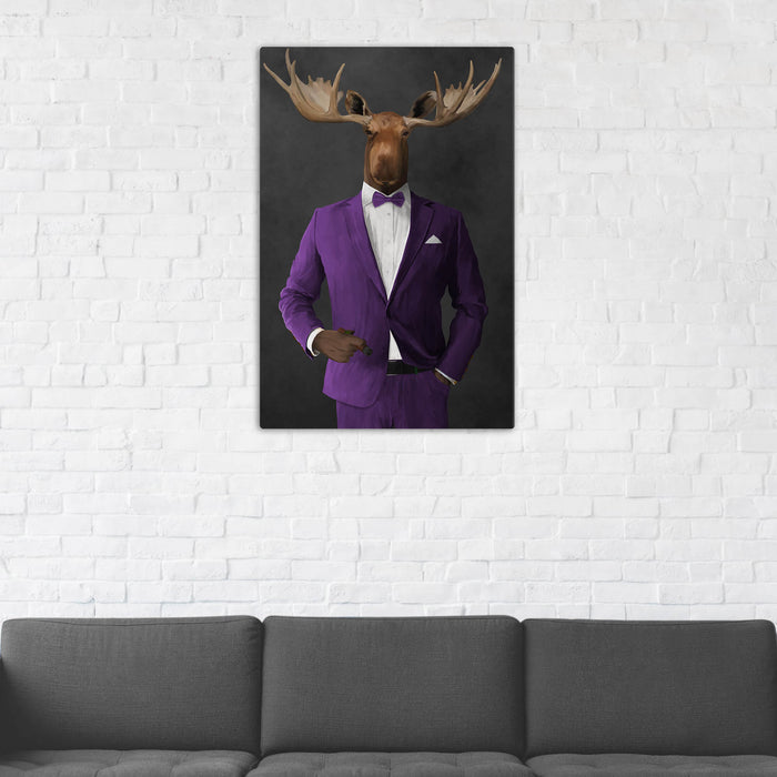 Moose Smoking Cigar Wall Art - Purple Suit