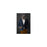 Owl drinking whiskey wearing navy and orange suit small wall art print
