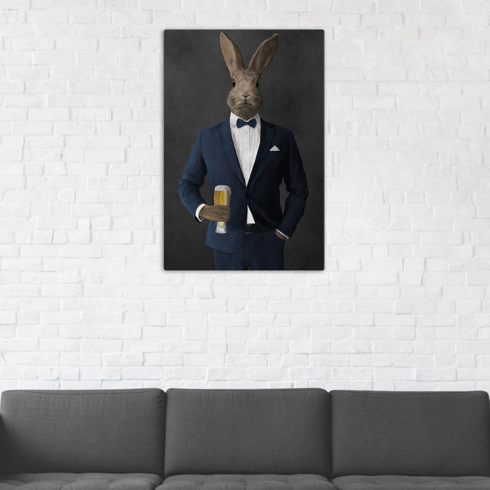 Rabbit Drinking Beer Wall Art - Navy Suit