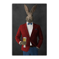 Rabbit Drinking Beer Wall Art - Red and Blue Suit — Royal Mallard