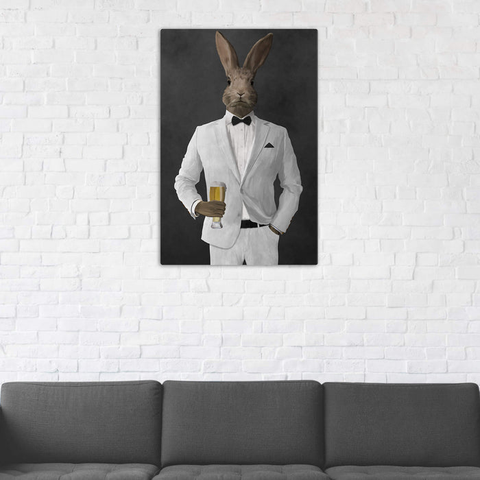 Rabbit Drinking Beer Wall Art - White Suit