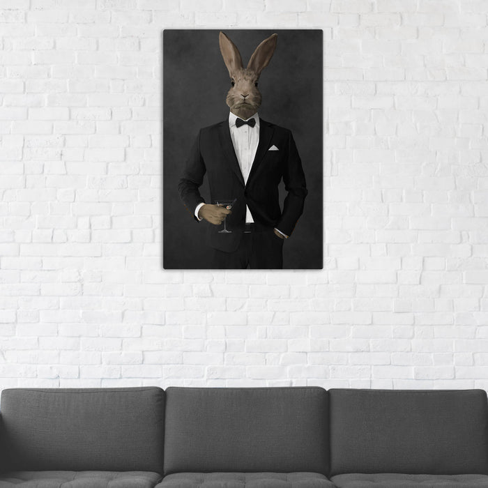Rabbit Drinking Martini Wall Art - Black Suit