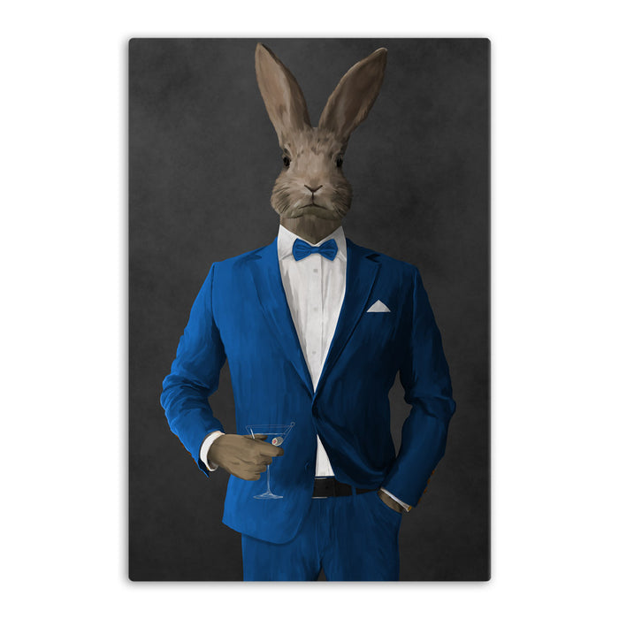 Rabbit drinking martini wearing blue suit canvas wall art