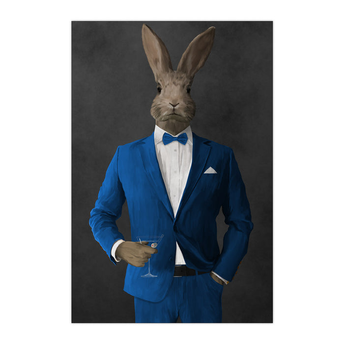 Rabbit drinking martini wearing blue suit large wall art print