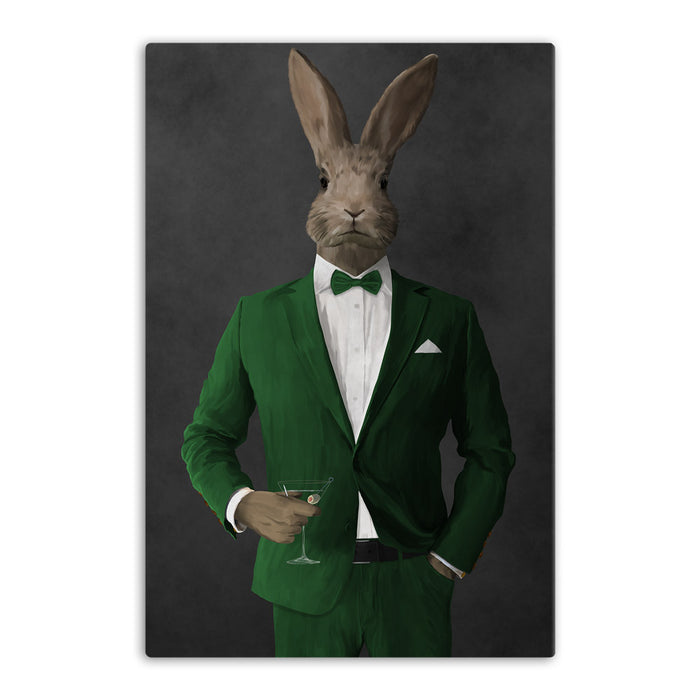 Rabbit drinking martini wearing green suit canvas wall art