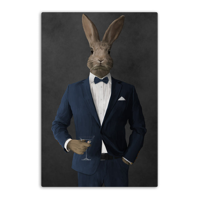 Rabbit drinking martini wearing navy suit canvas wall art