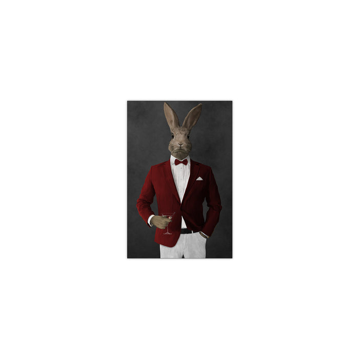 Rabbit drinking martini wearing red and white suit small wall art print