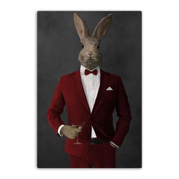 Rabbit drinking martini wearing red suit canvas wall art
