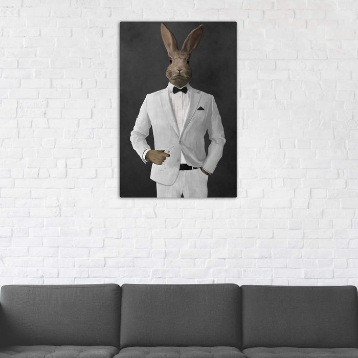 Rabbit Drinking Martini Wall Art - White Suit