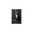 Rabbit drinking whiskey wearing navy and orange suit small wall art print
