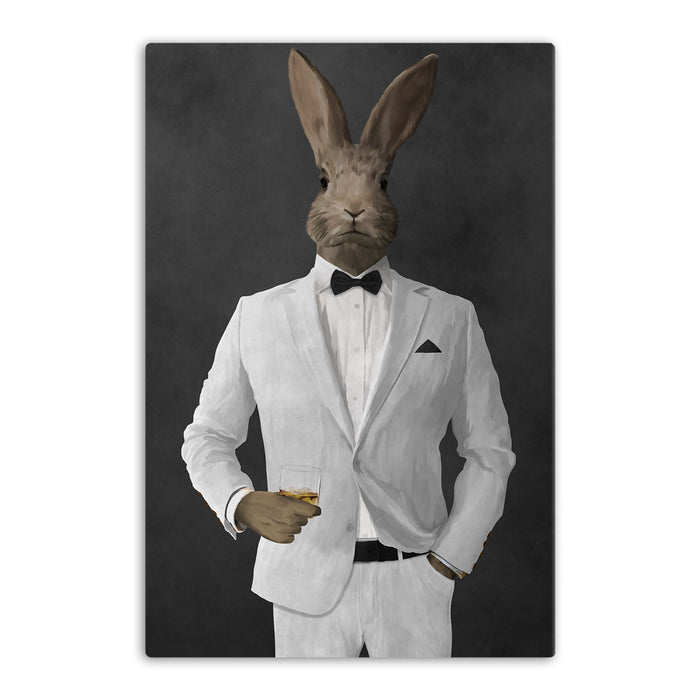 Rabbit drinking whiskey wearing white suit canvas wall art